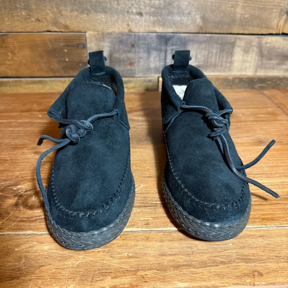 UGG Australia WOODLYN Moccasins Loafer Womens‎ 7.5 Black Suede Booties - Picture 2 of 7